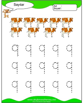okul öncesi 1 sayısı çizgi çalışması